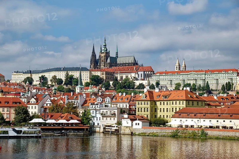 View from the Vltava River to Hradcany with Prague Castle