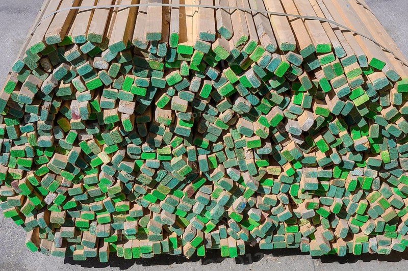 Bundled wooden slats in a sawmill