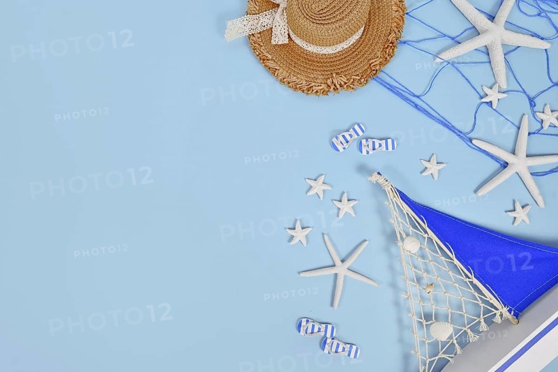 Summer banner with white starfish