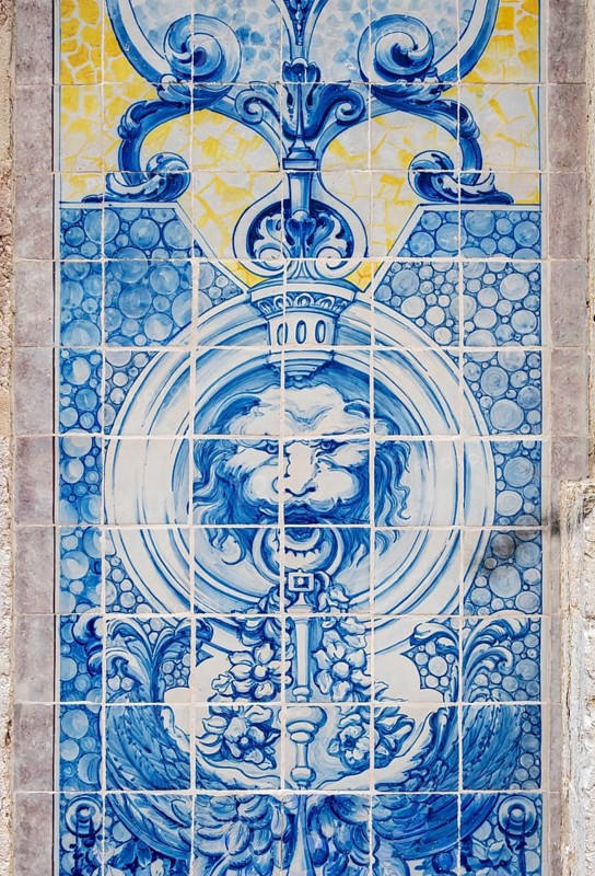 Close-up of traditional painted azulejo wall tiles