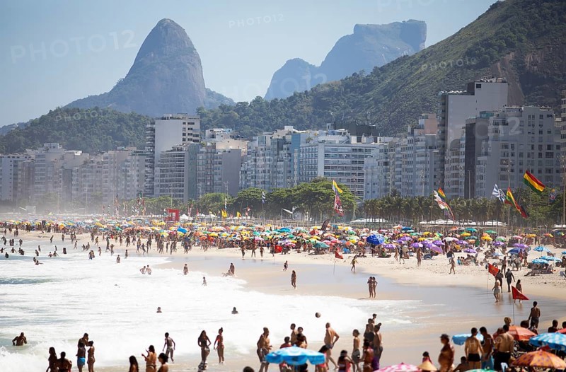 Copacabana beach with the mountains in the background
