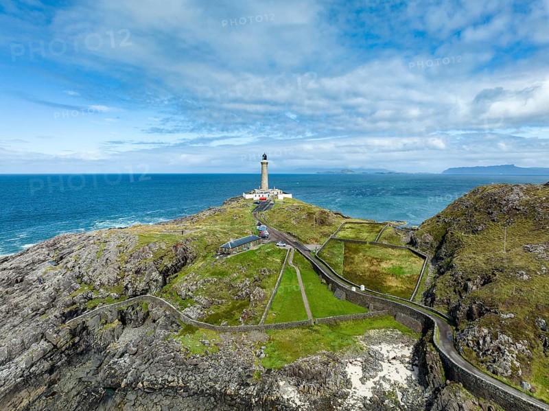 Aerial view of Ardnamurchan Point with the 35 metre high lighthouse