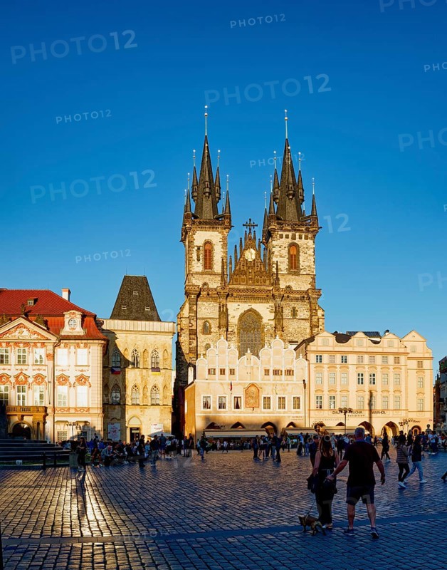 Jan Hus Monument and Teyn Church on Old Town Square