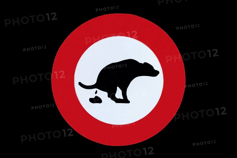 Dog Dung Latrine Warning Sign on Black Background in Switzerland