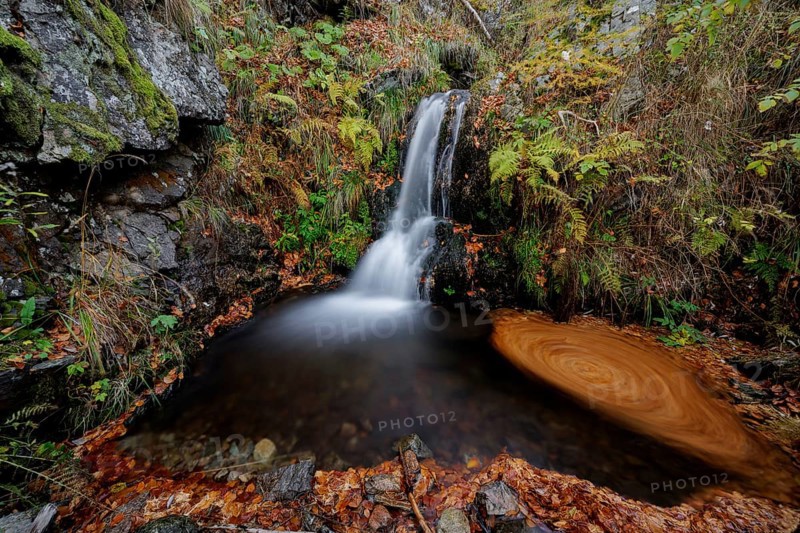 Mountain stream and waterfall in autumn forest