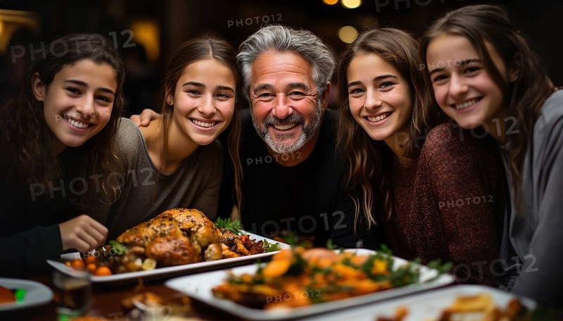 Thanksgiving family portriat at the seasonal dinner table