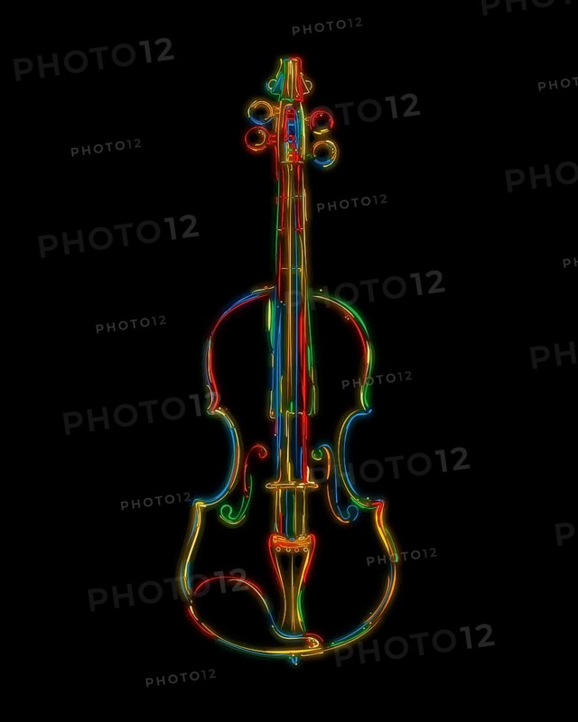Hand drawn stylized violin sketch in colors over black background