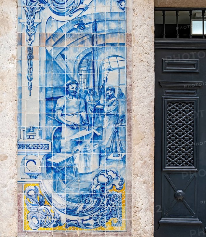 Close-up of traditional painted azulejo wall tiles