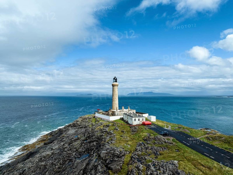 Aerial view of Ardnamurchan Point with the 35 metre high lighthouse
