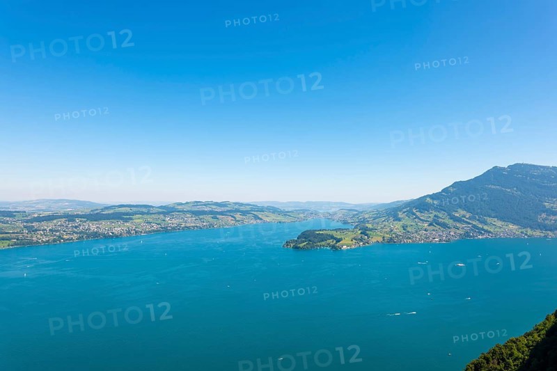 Aerial View over Weggis and Lake Lucerne and Mountain in Buergenstock