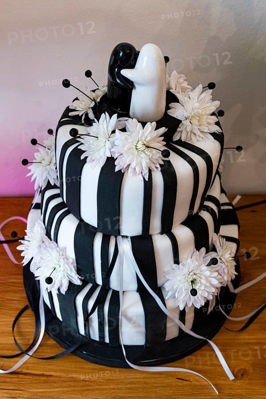 A beautiful wedding cake on a table