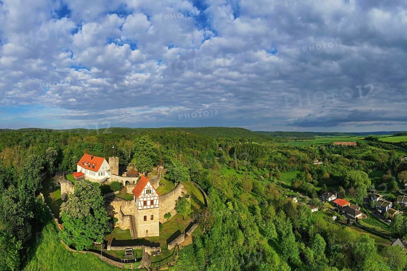 Aerial view of Koenigsberg in Bavaria with a view of Koenigsberg Castle. Koenigsberg in Bavaria