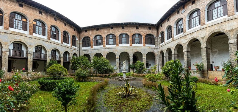 Panoramic of the Patio of the Santa Clara Monastery in the town of Azkoitia next to the Urola river. Founded by Don Pedro de Zuazola