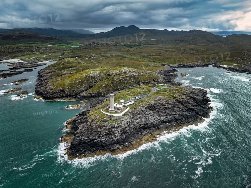 Aerial view of Ardnamurchan Point with the 35 metre high lighthouse
