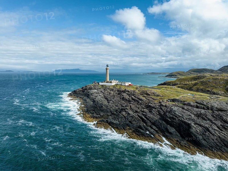 Aerial view of Ardnamurchan Point with the 35 metre high lighthouse