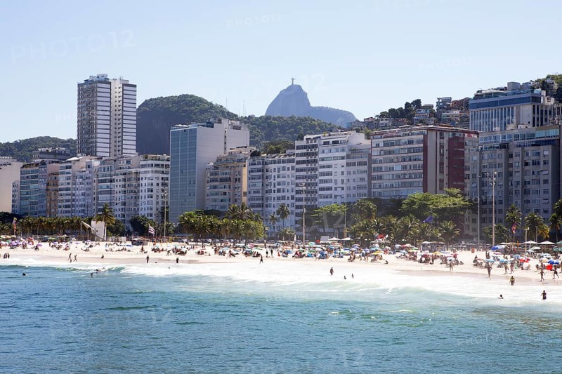 Copacabana beach with the mountains in the background