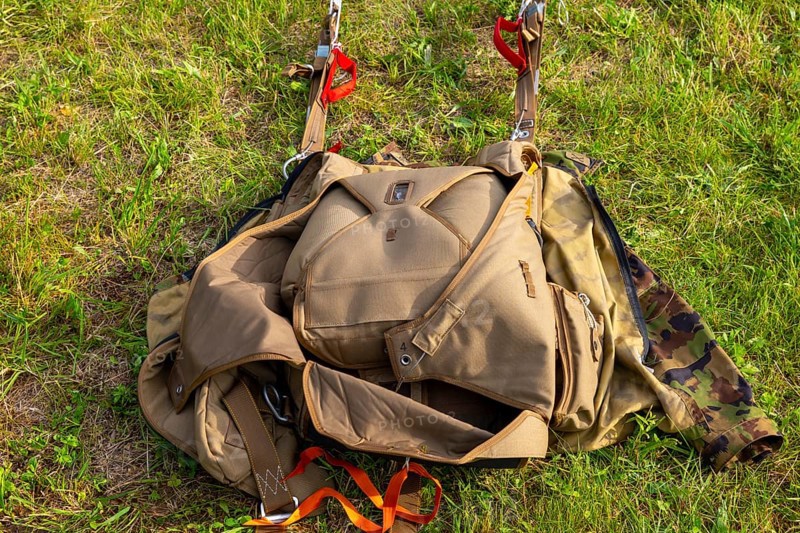 Military Parachute on the Grass in Switzerland