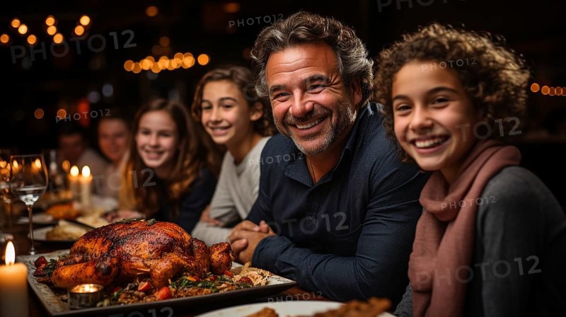 Thanksgiving family portriat at the seasonal dinner table