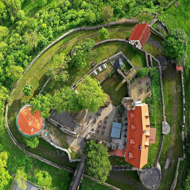 Aerial view of Koenigsberg in Bavaria with a view of Koenigsberg Castle. Koenigsberg in Bavaria
