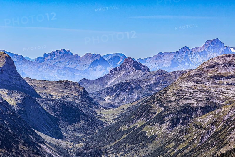 View over the peaks of the mountains in the Lech Valley in Lech Austria Europe
