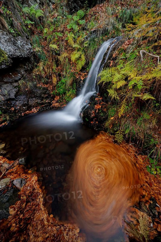 Mountain stream and waterfall in autumn forest