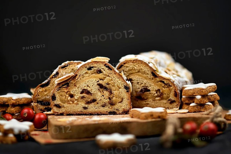 Slices of German Stollen cake
