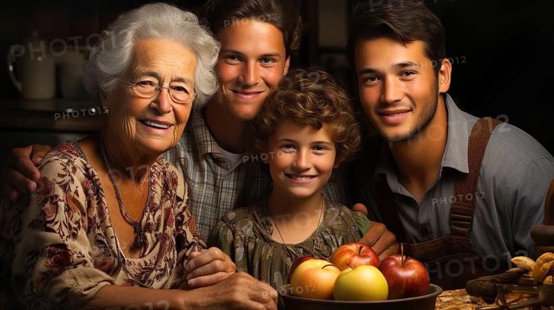 Poertrait of a happy grandmother and her grandchildren