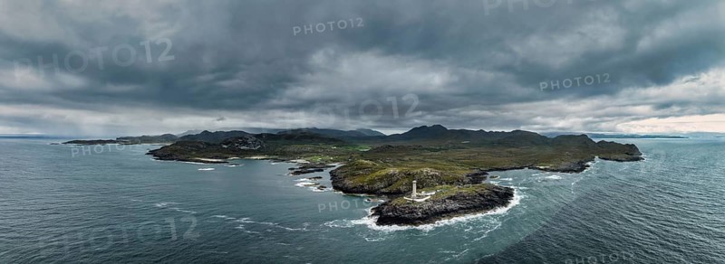 Aerial panorama of Ardnamurchan Point with the 35 metre high lighthouse