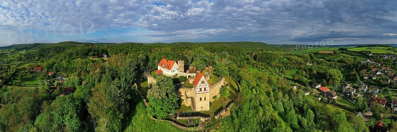 Aerial view of Koenigsberg in Bavaria with a view of Koenigsberg Castle. Koenigsberg in Bavaria