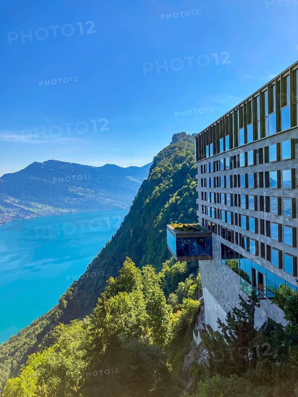 Hotel Five Stars Buergenstock over Lake Lucerne and Mountain in Buergenstock