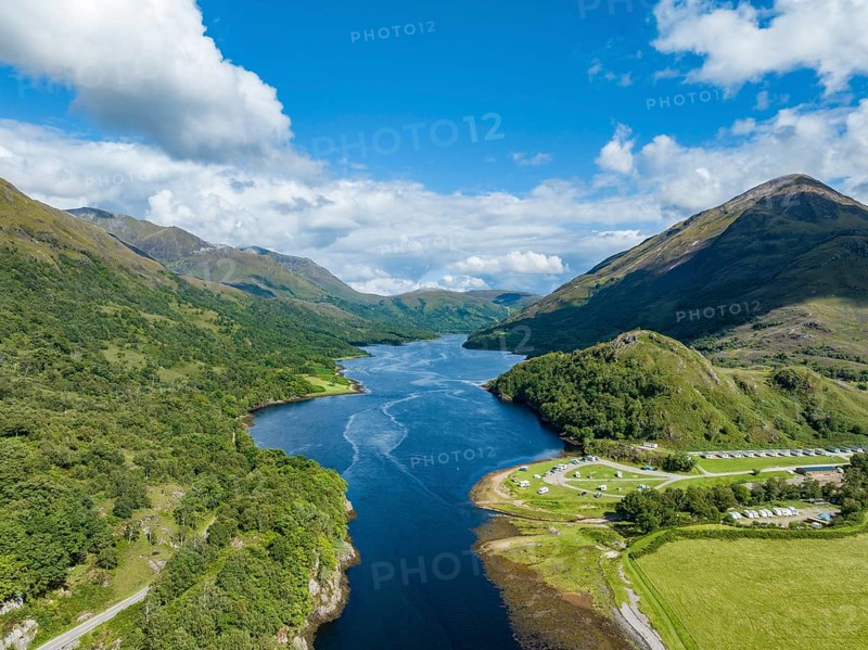 Aerial view of the eastern part of the freshwater loch Loch Leven