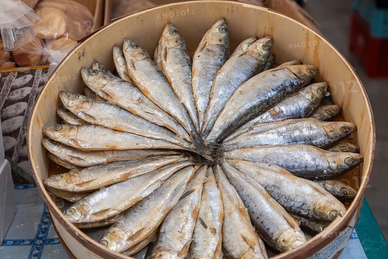 Box of sardines for sale at the farmers' market in Sineu