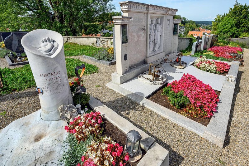 Gravestones with floral decorations