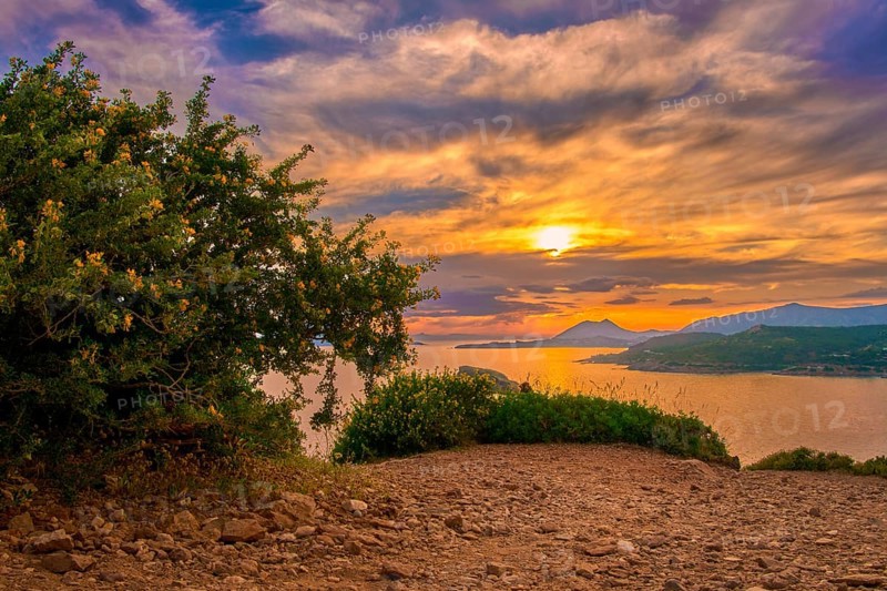 Colorful sunset on Mediterranean sea coast