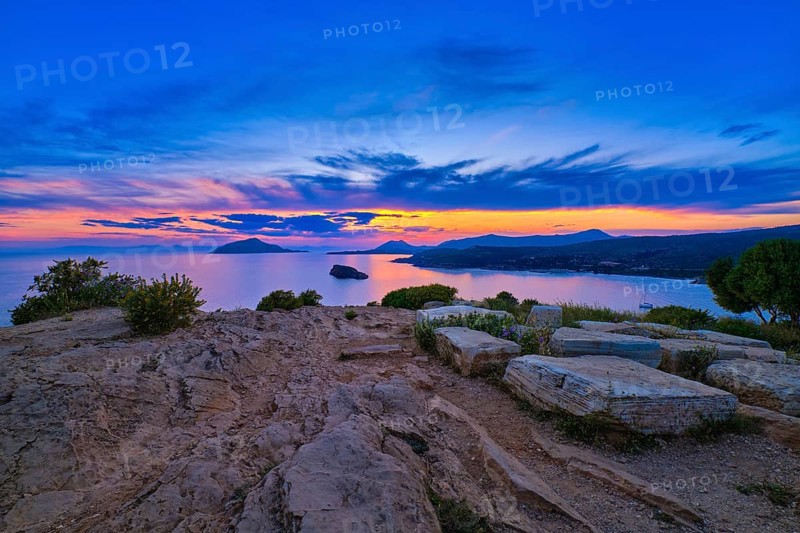 Sunset at ancient Temple of Poseidon