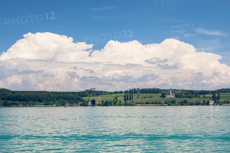 Summer day on Lake Constance with a view of the Birnau Basilica