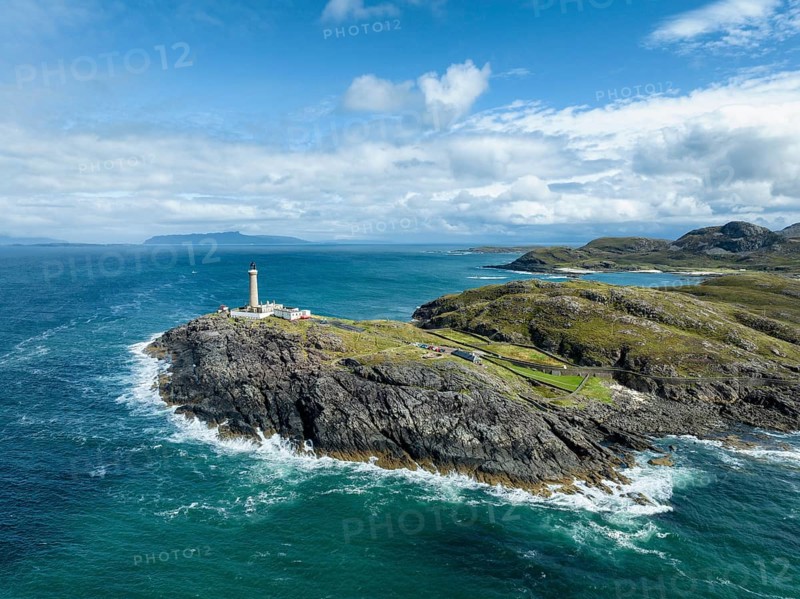 Aerial view of Ardnamurchan Point with the 35 metre high lighthouse