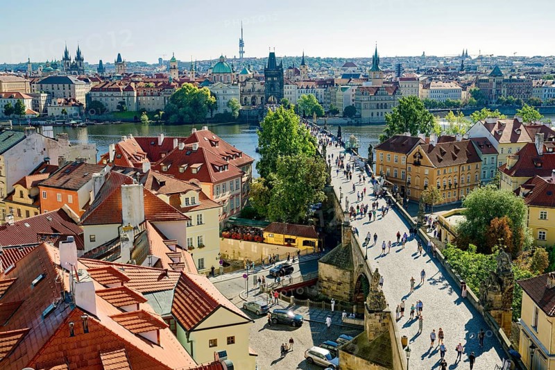 View of Charles Bridge from the Lesser Town Bridge Tower
