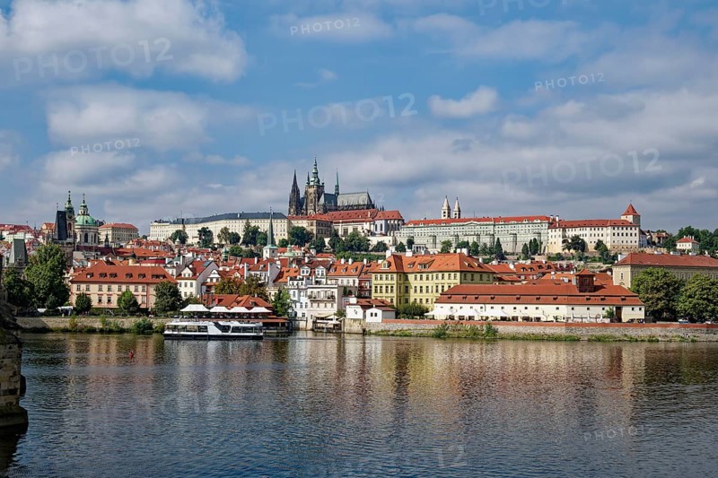 View from the Vltava River to Hradcany with Prague Castle