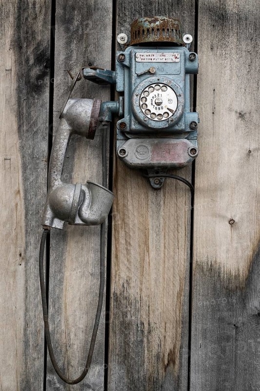 Old wall telephone from Russian miners' settlement Barentsburg