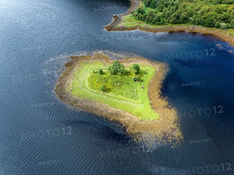 Aerial view of the eastern part of the freshwater loch Loch Leven
