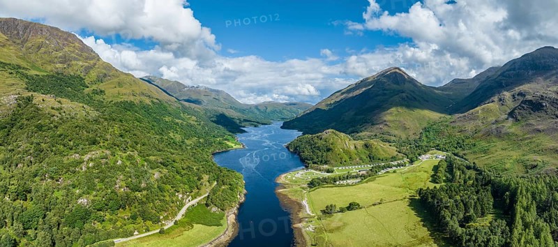Aerial panorama of the eastern part of the freshwater loch Loch Leven