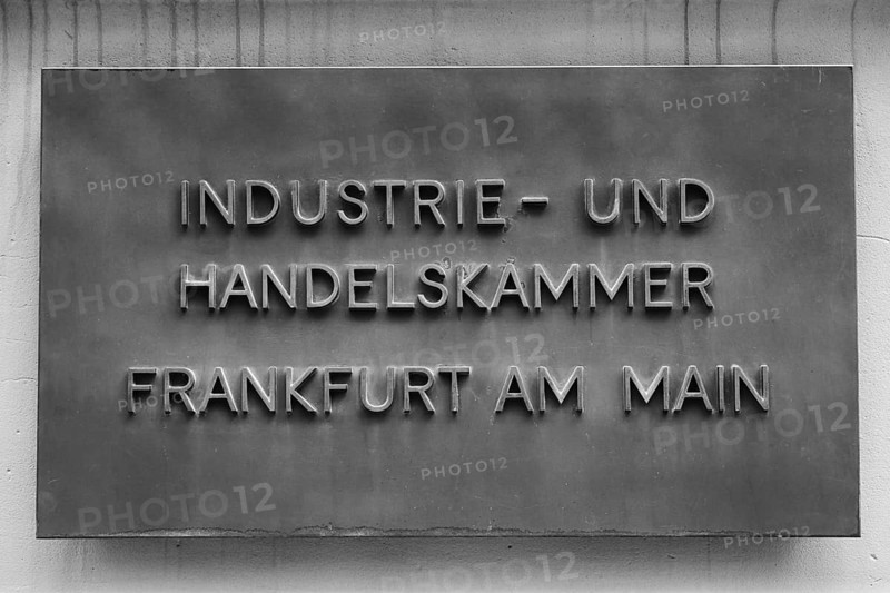 Sign with inscription Chamber of Industry and Commerce Frankfurt am Main