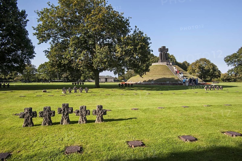 Tombstones and stone crosses at La Cambe German Second World War military cemetery