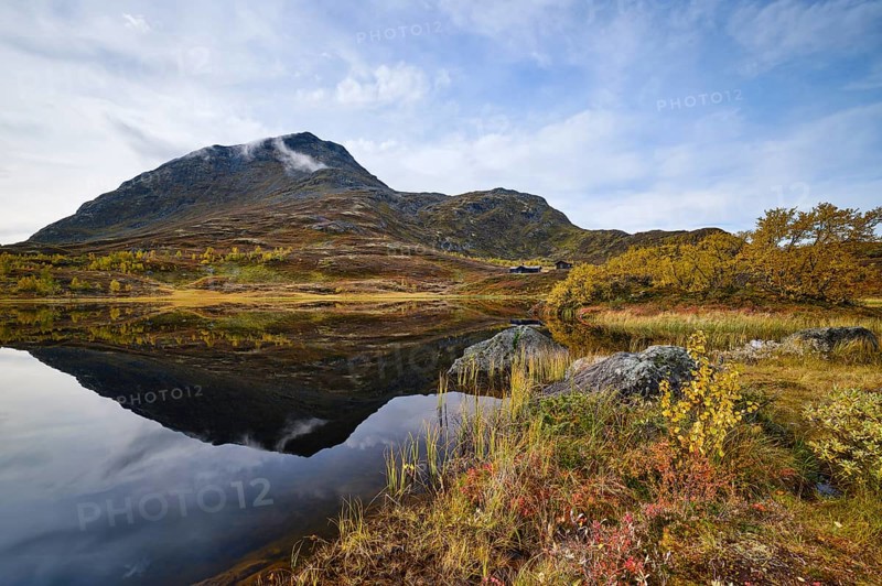 Mountain reflected in bog lake