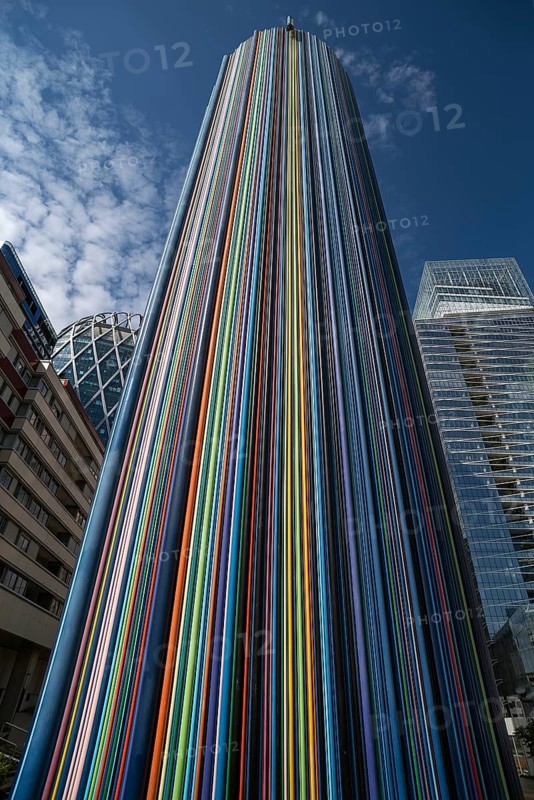 Colourful ventilation tower designed by artist Raymond Moretti