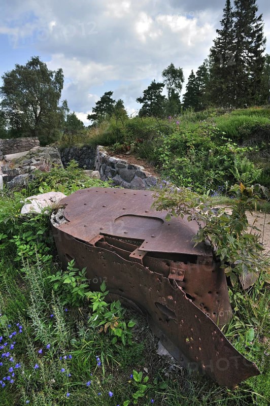 Bullet holes in iron turret from trench at the First World War battlefield Le Linge at Orbey