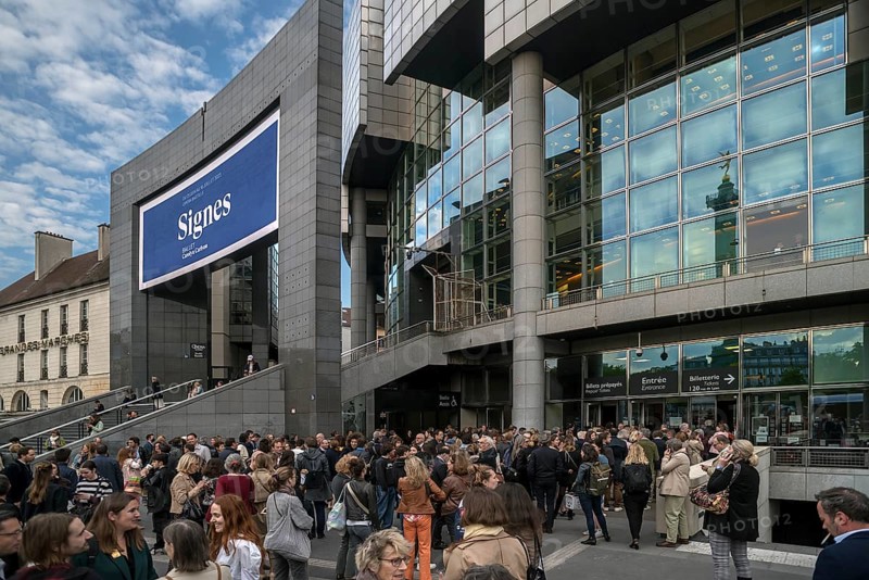 Opera-goers outside the entrances of the Opera Bastille. Paris