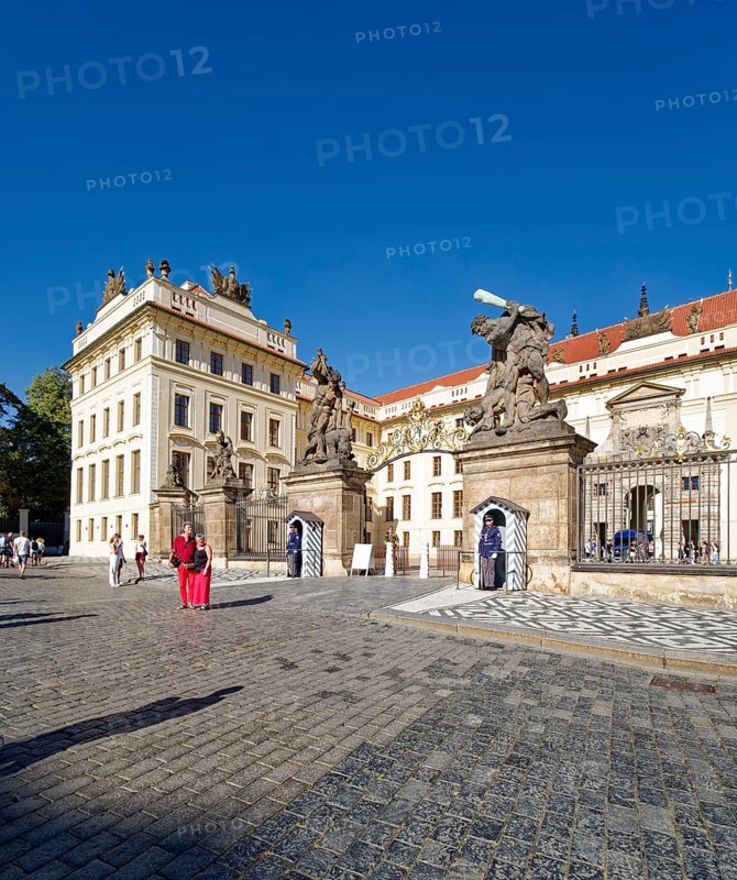 Entrance portal of Prague Castle with statues of the Fighting Titans