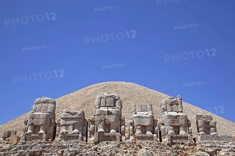 Broken statues of thrones at the East Terrace at Mount Nemrut